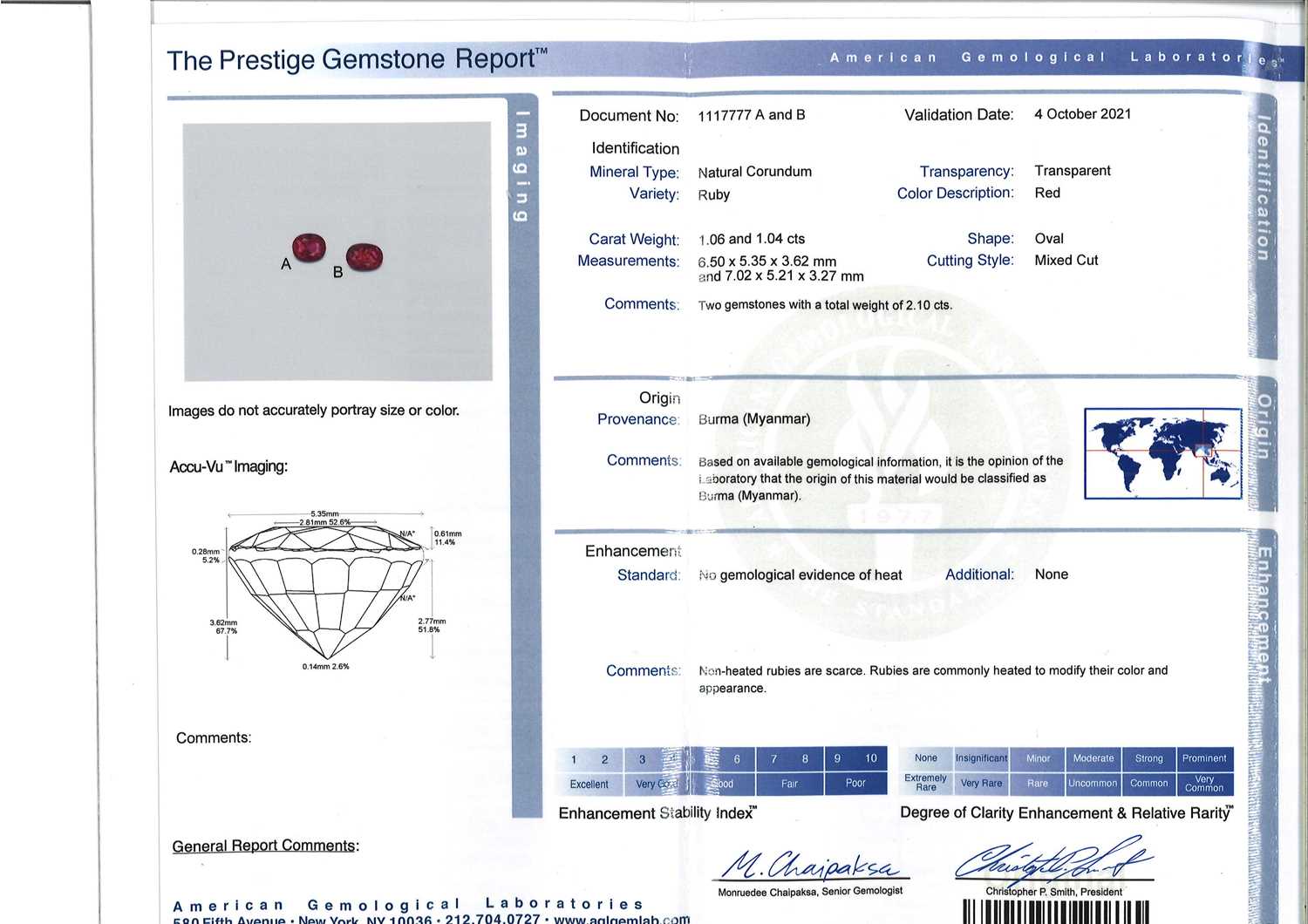 † † Six oval-shaped faceted rubies, weighing 5.86cts total Accompanied by four reports from AGL - Image 8 of 9