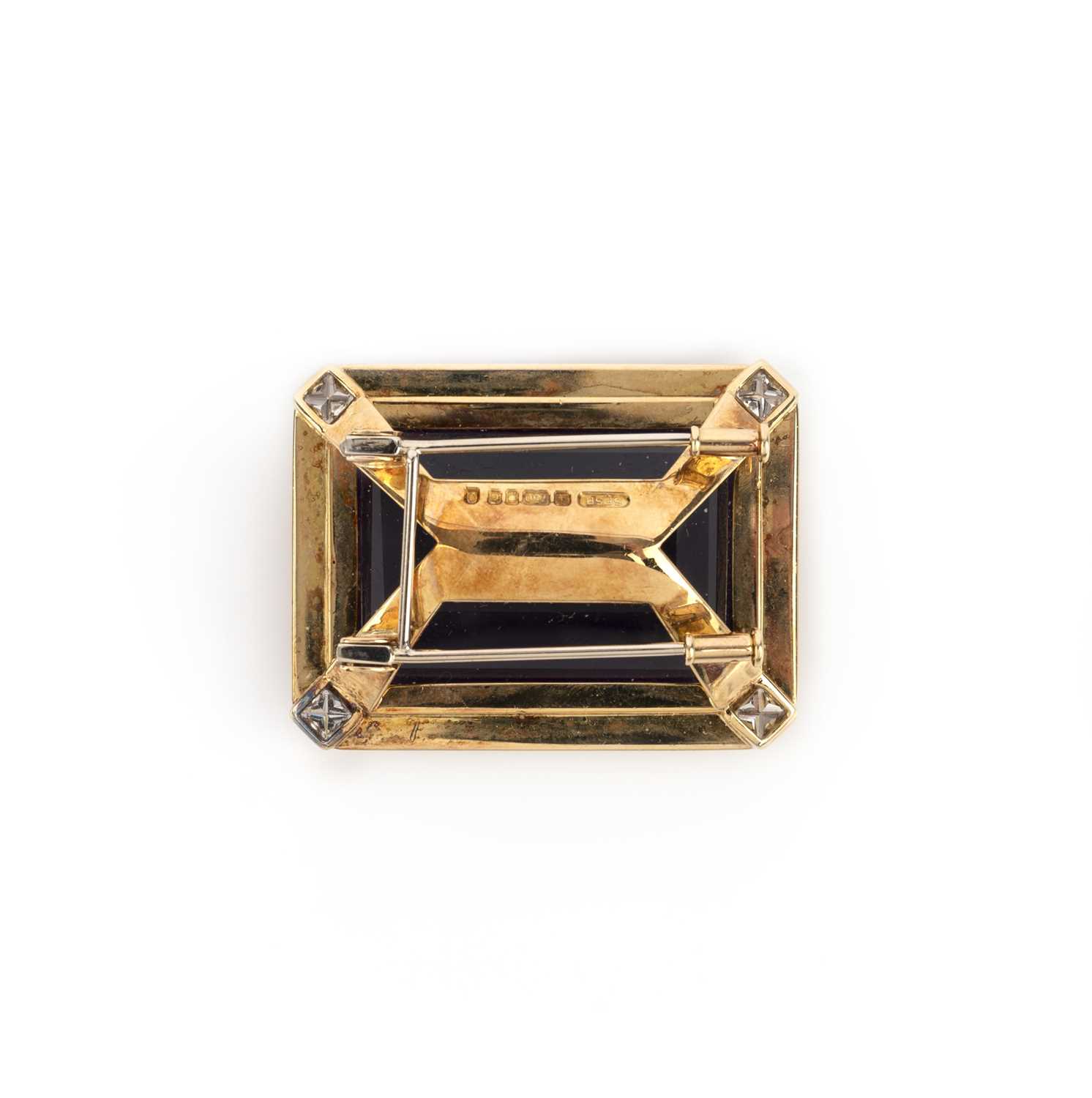 Simon Benney, an amethyst and diamond brooch, of textured octagonal design, each corner set with a - Image 2 of 2