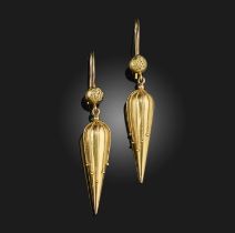A pair of Victorian gold earrings, mid 19th century, each designed as a tapering gold drop