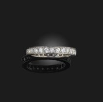 A diamond full circle eternity ring, set with round brilliant-cut diamonds in platinum, size M