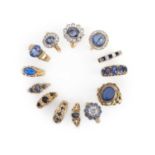 A collection of thirteen rings, comprising: a 9ct gold ring set with an oval sapphire, size O; a