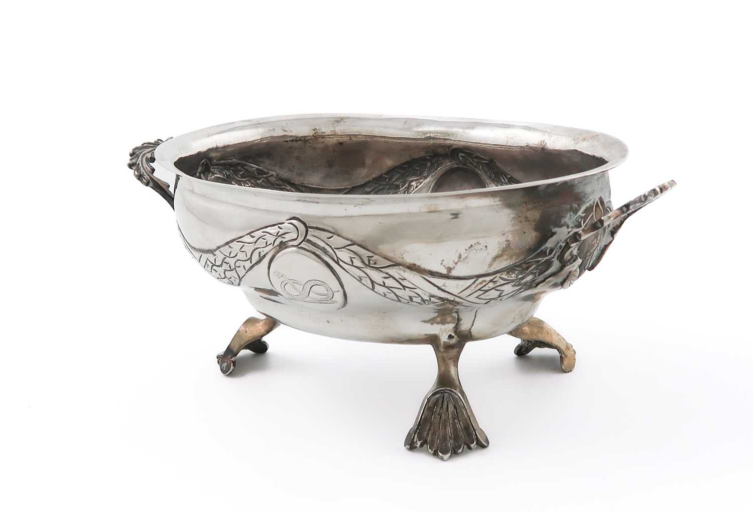 A continental silver two-handled bowl, possibly Swedish, oval form, feather swags, one vacant - Image 2 of 2