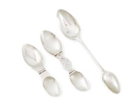 A George III silver medicine spoon, by George Smith & William Fearn, London 1794, plus two
