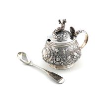 A George IV silver mustard pot, by Thomas Johnson, London 1828, baluster form, embossed foliate