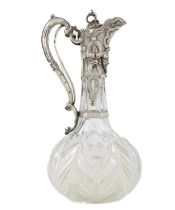 A Victorian silver-mounted cut glass claret jug, by James Charles Edington, London 1851, tapering