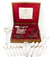 A mixed lot of flatware, comprising silver items: a George III Thread pattern soup ladle, by William