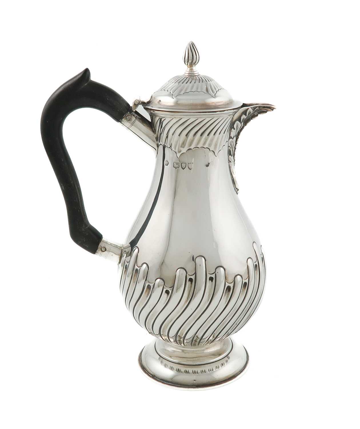 A late-Victorian silver hot water pot, by William Hutton & Sons Ltd, London 1894, baluster form,