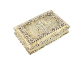 A Victorian silver-gilt snuff box, by Nathaniel Mills, Birmingham 1850, rectangular form, scroll