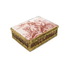 A mid-18th century aventurine glass and ormolu snuff box with an enamel cover, (211018) possibly