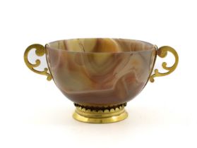A two-handled gold-mounted agate bowl, unmarked, possibly late-17th century, circular form, agate-