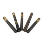 A small collection of Victorian and Edwardian painted wooden tipstaffs / truncheons, cylindrical