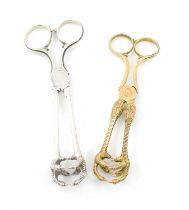 A pair of Victorian silver ice tongs, by Francis Higgins, London 1859, plain ring handles,