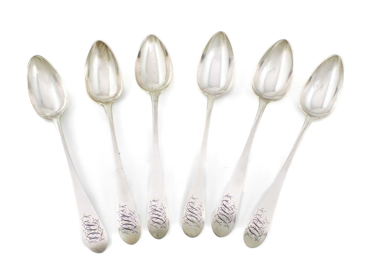 A set of six 19th century American silver teaspoons, stamped Z.Owen, with engraved initials to the
