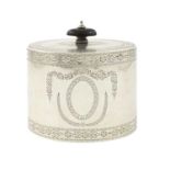 A Victorian silver tea caddy, by Joseph Angell II, London 1859, oval form, engraved foliate