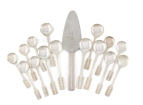 Designed by Gerald Benney for Viners, a small collection of silver flatware Sheffield 1966, textured