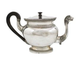 An early-19th century French silver teapot, by Marc-Augustin Lebrun, Paris circa 1810, oval form,