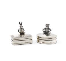 Two modern silver tooth boxes, maker's mark D.D, London 2000, oval and rectangular form, the