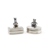 Two modern silver tooth boxes, maker's mark D.D, London 2000, oval and rectangular form, the