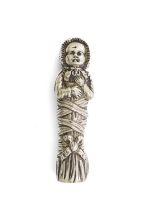 A 19th century continental silver scent flask, marked N, modelled as a baby in swaddling clothes,