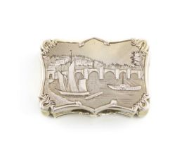 A Victorian silver vinaigrette, by Nathaniel Mills, Birmingham 1846, shaped rectangular form, with