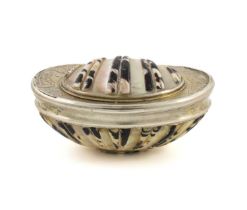 An 18th century silver-mounted shell snuff box, unmarked, the mounts are decorated with reeded
