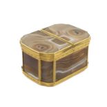 An 18th century French gold-mounted agate double snuff box, marker's mark worn, Paris, rectangular