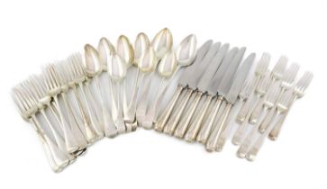 A collection of silver Old English pattern flatware, various dates and makers, some with engraved