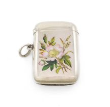 A Victorian silver and enamel vesta case, by William Neale, Chester 1888, rectangular form, ring