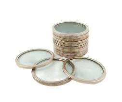 A set of thirteen modern silver-mounted glass coasters, by W I Broadway & Co., Birmingham 2006,
