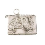 A late-19th century Chinese silver card case/purse, unmarked, rectangular form, embossed with