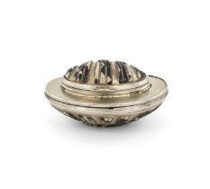An 18th century silver-mounted shell and mother-of-pearl double snuff box, unmarked, oval form,