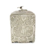 A late-19th century continental silver tea caddy, the cover with a London import part-mark,