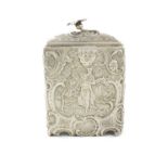 A late-19th century continental silver tea caddy, the cover with a London import part-mark,