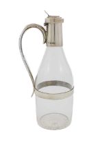 A silver-mounted glass oil/liqueur bottle, by Horace Woodward & Co Ltd, London 1914, plain form,