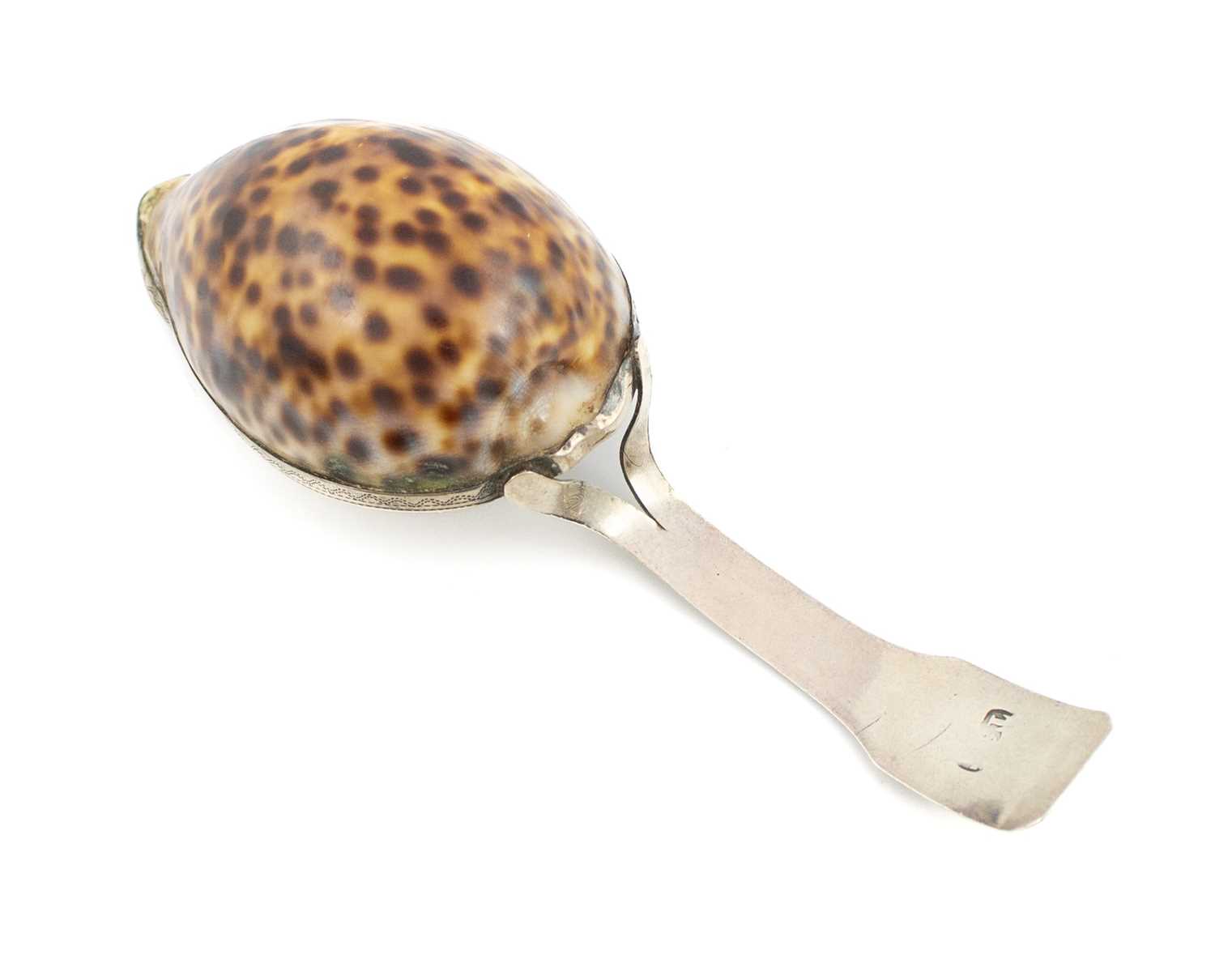 A George III silver-mounted cowrie shell caddy spoon, by Throop and Co., Birmingham circa 1810, - Bild 2 aus 2