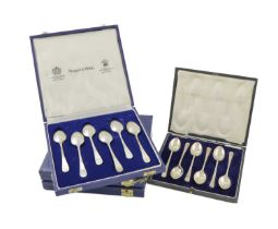 Four cased sets of six silver teaspoons, two by Mappin & Webb Ltd, Sheffield 1981, the reverse of