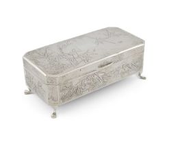A Chinese silver dressing table box, by Wai Kee, Hong Kong, rectangular form, canted corners,
