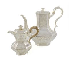 λ A Victorian silver coffee pot and hot milk pot, by Charles Reily & George Storer, London 1838,