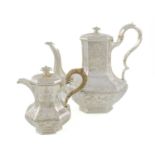 λ A Victorian silver coffee pot and hot milk pot, by Charles Reily & George Storer, London 1838,