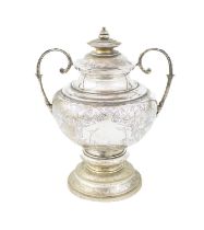 A 19th century Chinese Straits silver two-handled vase and cover, stamped twice to the base,