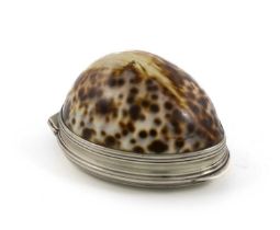 A George III Irish silver-mounted cowrie shell box, maker's mark only of I.K, probably for James