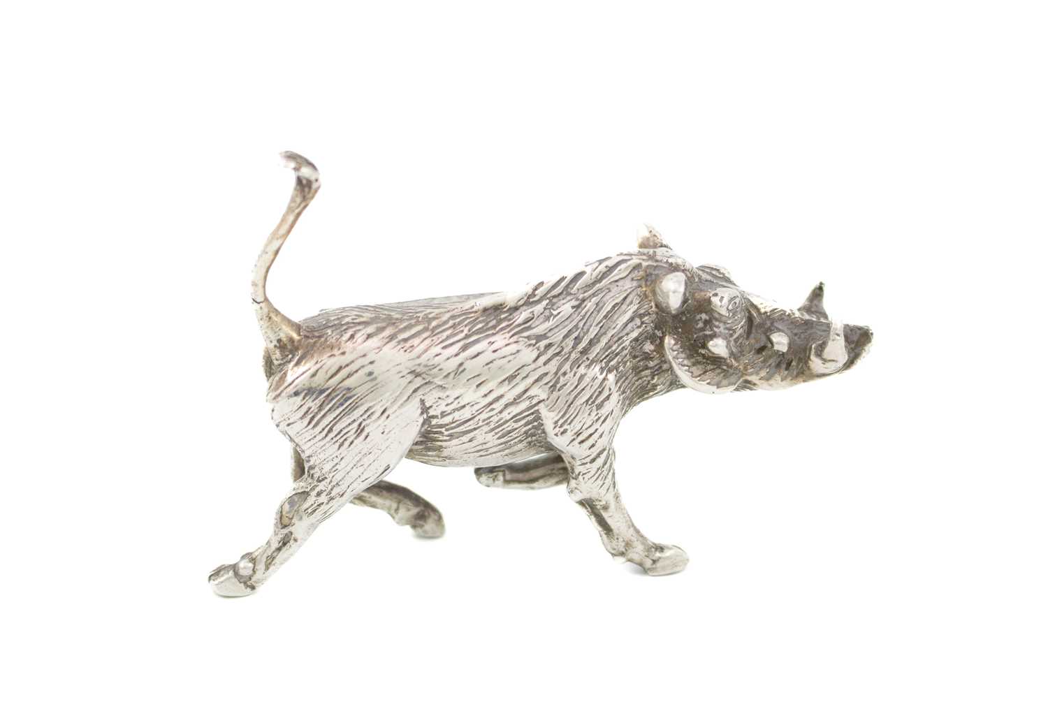 By Patrick Mavros, a modern Zimbabwean silver model of a warthog, also with Zimbabwean hallmarks,