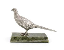 A modern silver pheasant, by A Edward Jones Ltd, Birmingham 1969, modelled in a standing position,