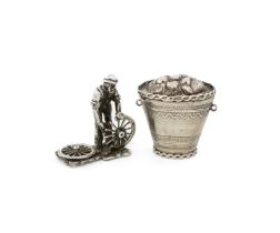 A 19th century Dutch silver novelty box, marker's mark HK,1840, modelled as a basket of fruit, to