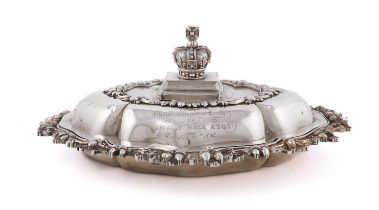 A William IV silver entree dish and cover, by John Edward Terry & Co, London 1836, oval form,