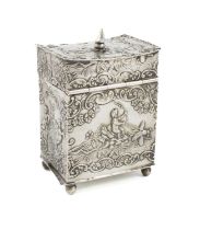 A Dutch silver tea caddy, with import marks for Boaz Moses Landeck, Chester 1912, rectangular