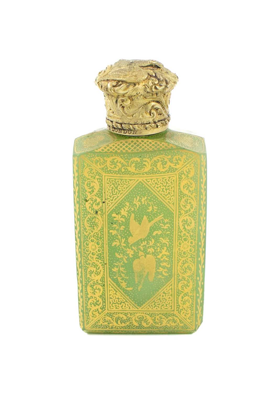 A 19th century English opaline glass scent bottle, the cover marked R.B. Cooper, Patent London,