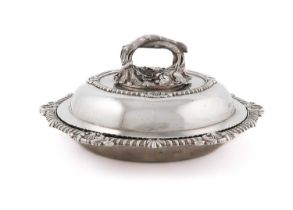 A George IV silver entree dish and cover, by Rundell, Bridge and Rundell, London 1827, circular