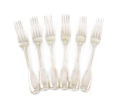 A set of six Victorian silver Fiddle & Thread table forks, by George Adams, London 1872, with
