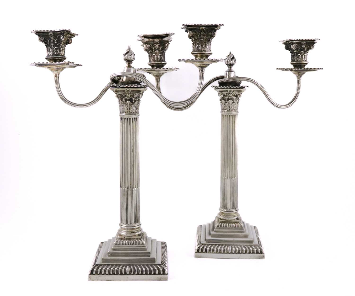 A pair of late Victorian silver candelabra, by Hawksworth, Eyre & Co Ltd, Sheffield 1894, fluted